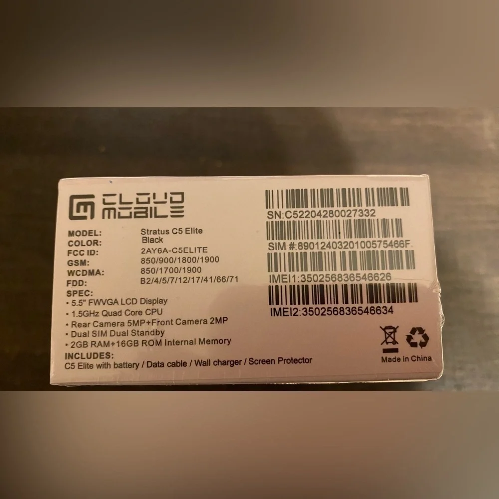 Cloud Mobile Stratus - NEW-C5 Elite-16GB Smartphone Powered by Android (sealed)